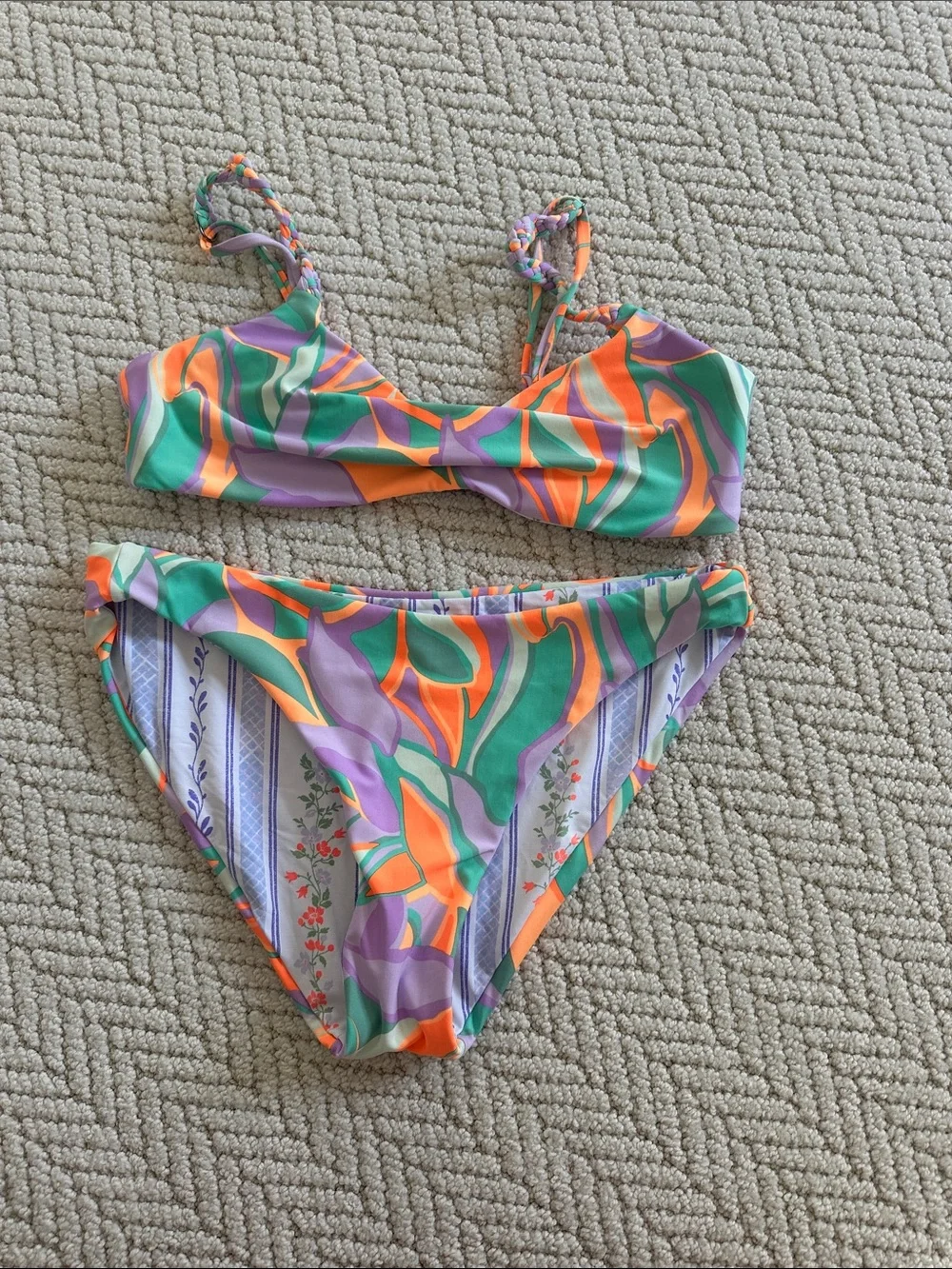 Maaji Girls Multicolor Floral & Stripe Bikini — Orange, Green, Purple, Lavender
